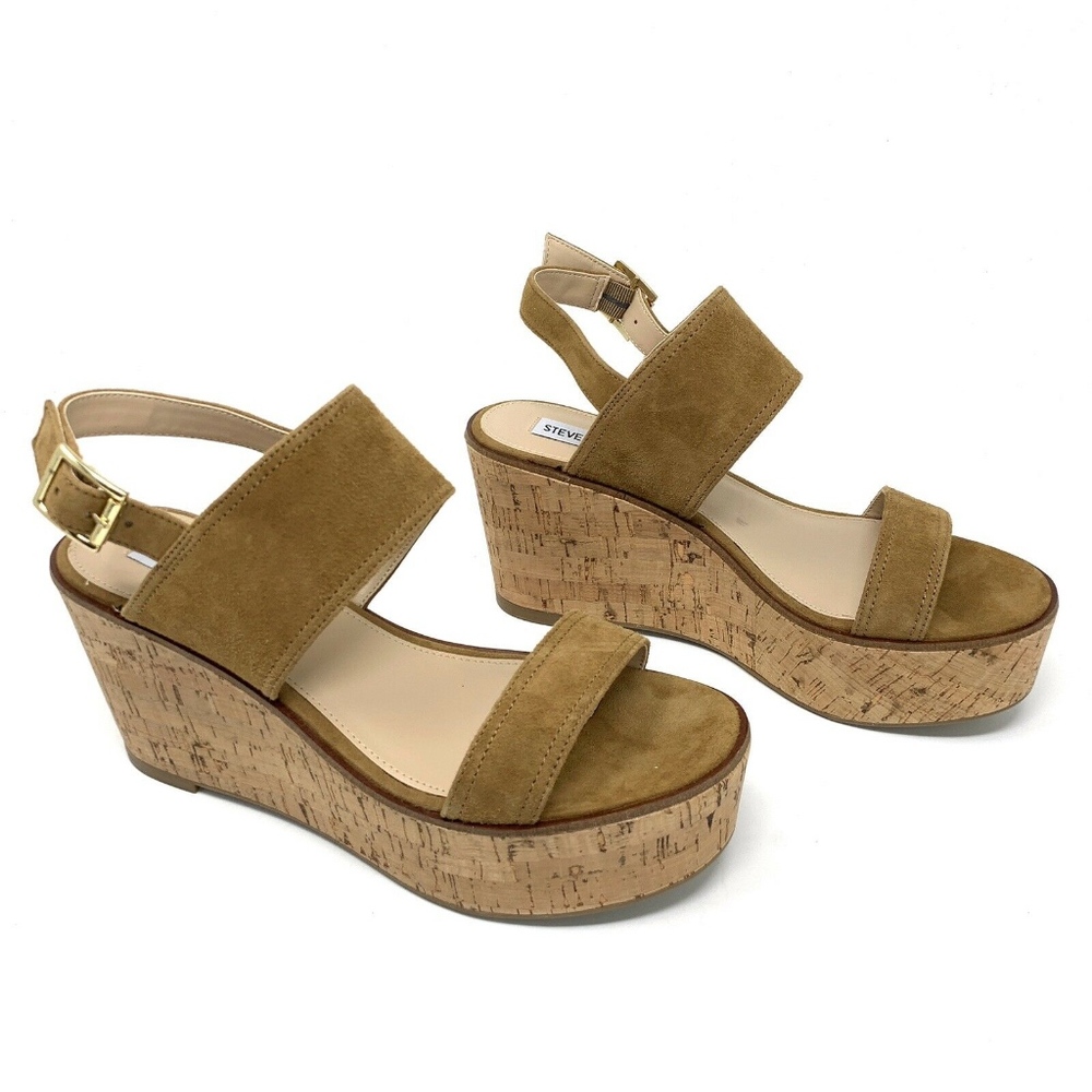 Steve Madden Brown Suede Cork Caytln Wedges